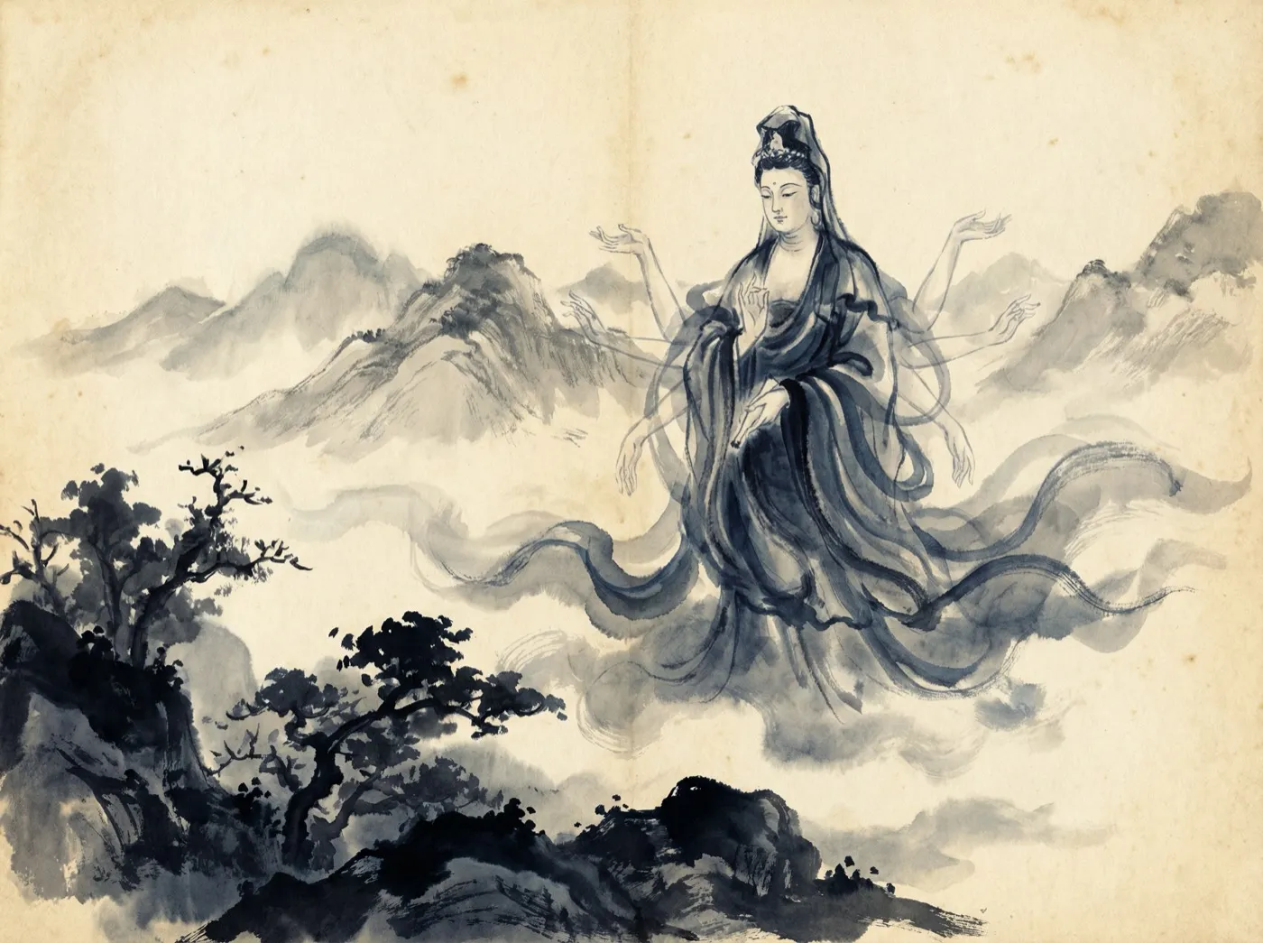 Avalokiteshvara - sumi-e illustration