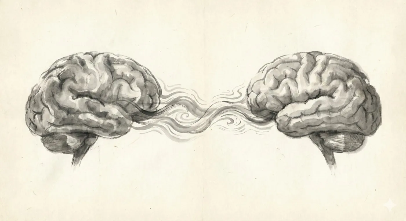 Brain synchronization - sumi-e illustration